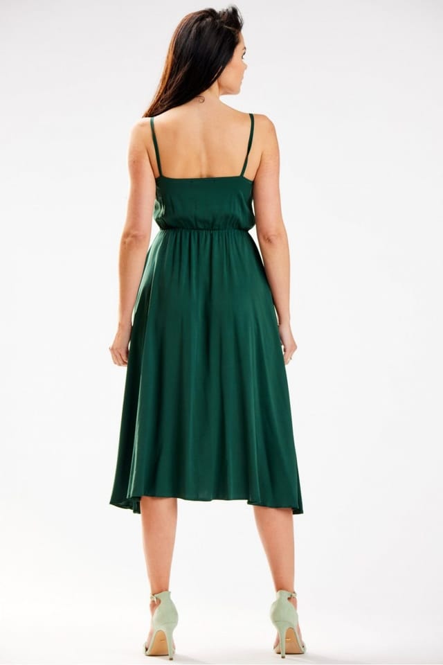 Love Lace Love Lace Women's Elegant Crinkled Neck Midi Dress Elastic Waist in Green - 3
