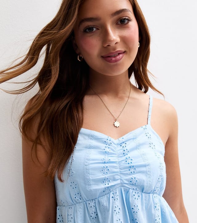 New Look Girls' Light Blue Broderie Embroidery Babydoll Dress New Look - 3