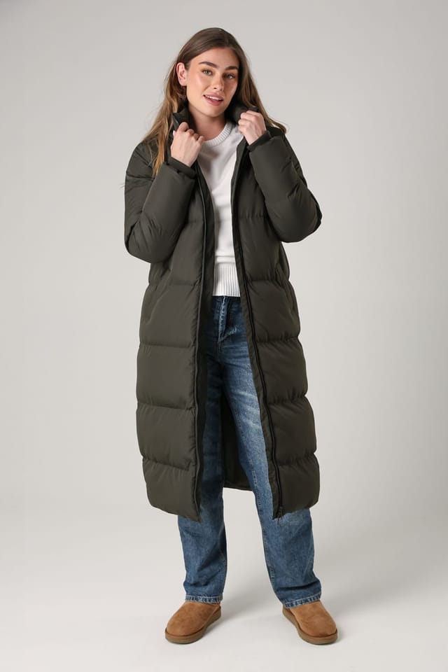 French Connection French Connection Women's Longline Quilted Puffer Jacket with Hood in Khaki - 3