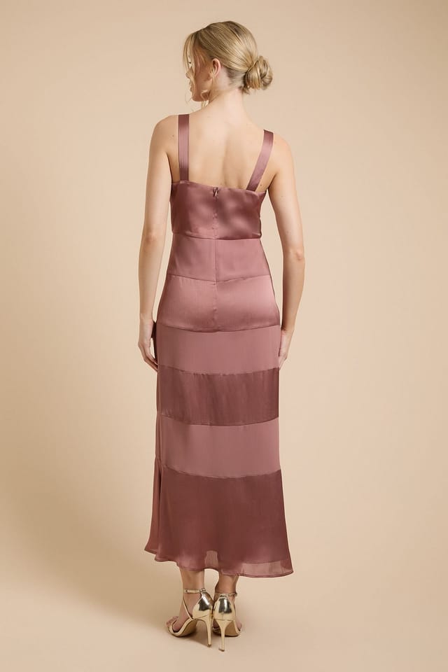 Oasis Oasis Women's Satin & Chiffon Mix Bow Front Cami Dress in Chocolate - 3