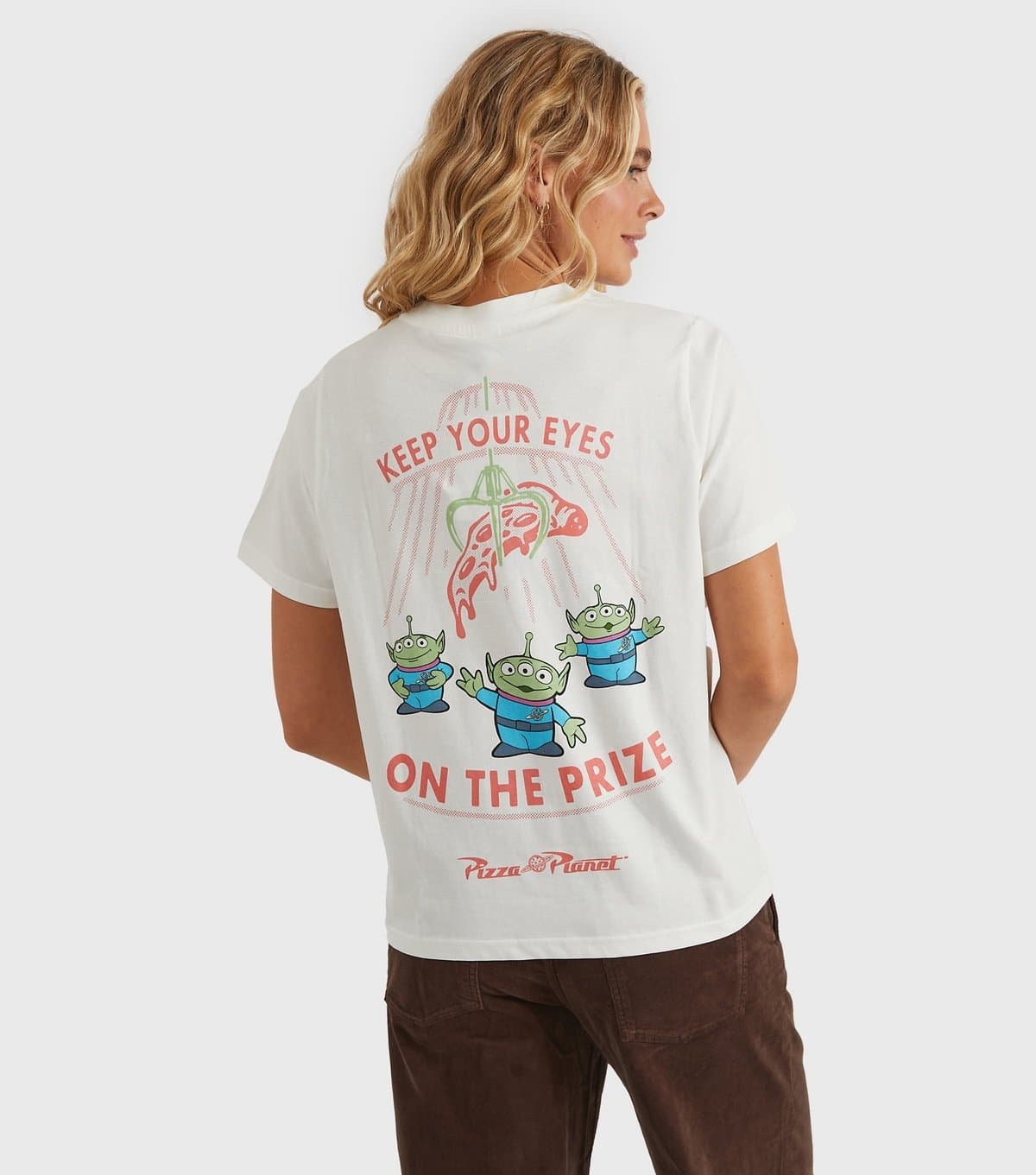 Custard Women's Clothing White Disney Aliens Pizza Planet T-Shirt Custard New Look