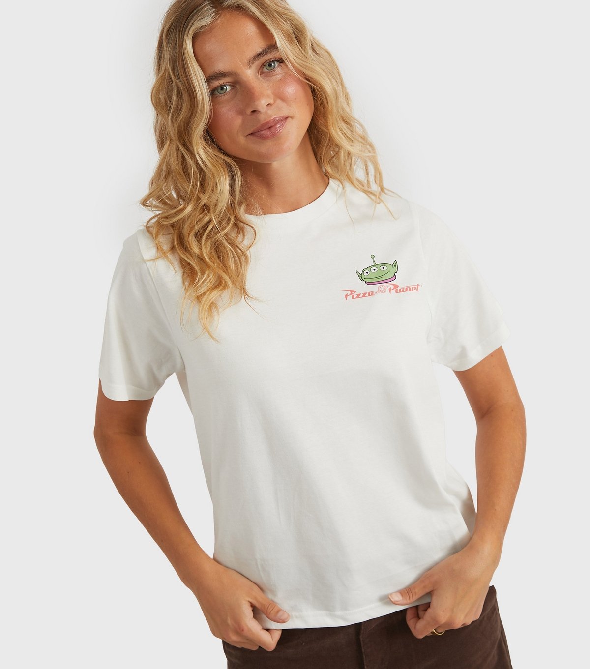 Custard Women's Clothing White Disney Aliens Pizza Planet T-Shirt Custard New Look - 4