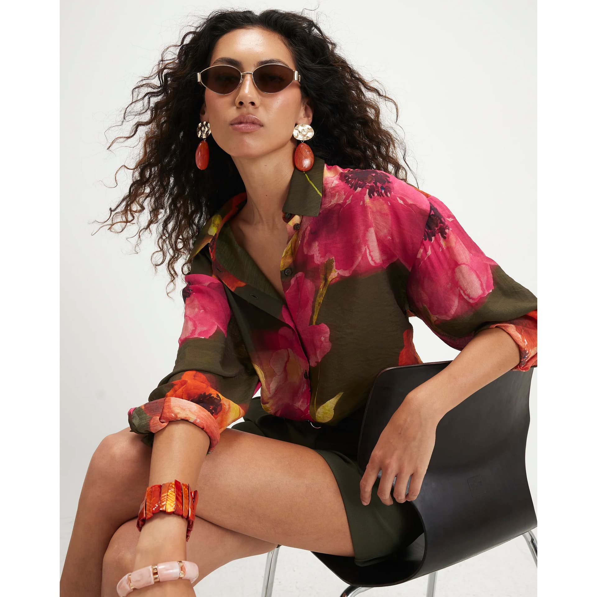 River Island River Island Womens Khaki Floral Blouse