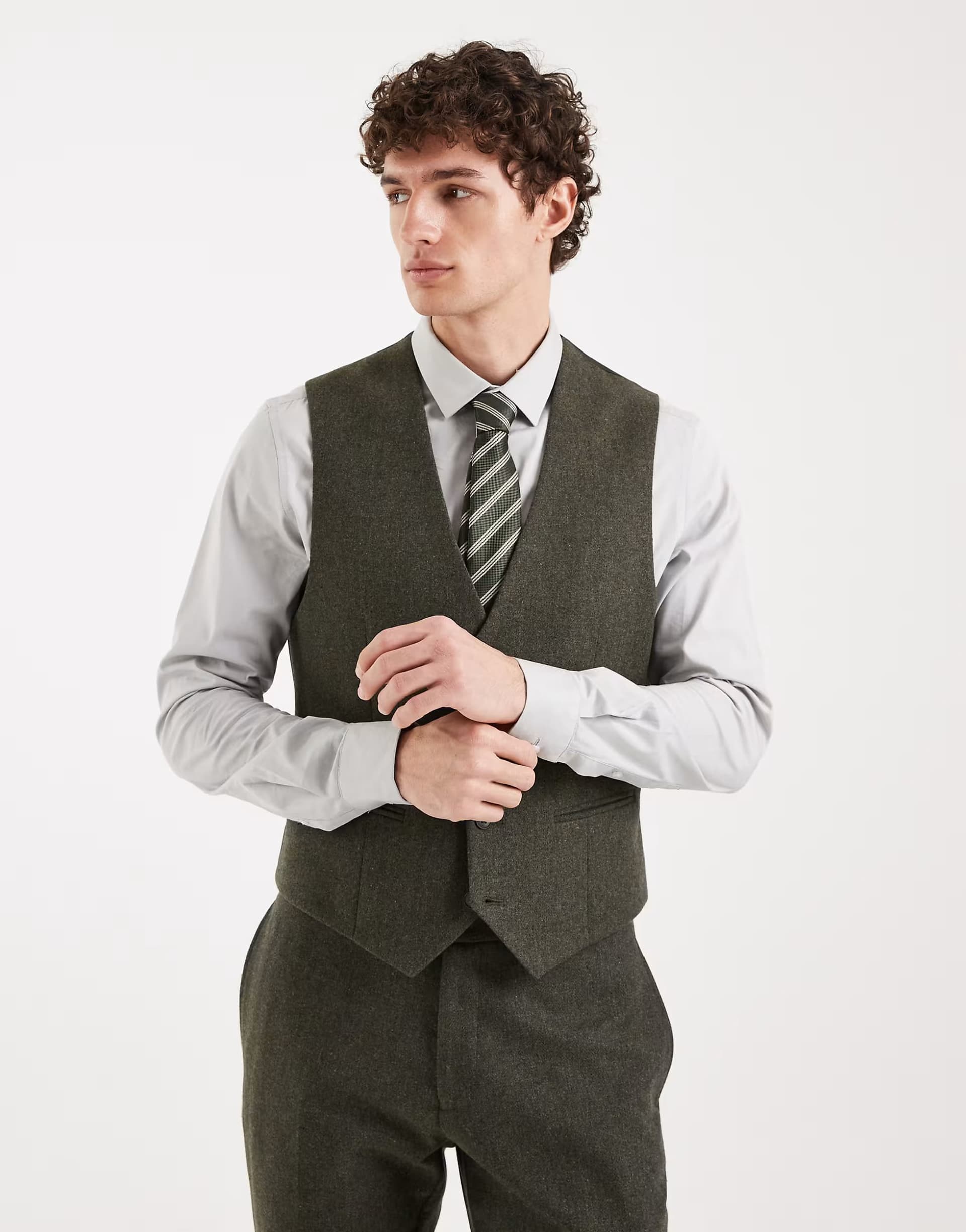 ASOS ASOS Wool Mix Slim Suit Waistcoat in Khaki Herringbone
