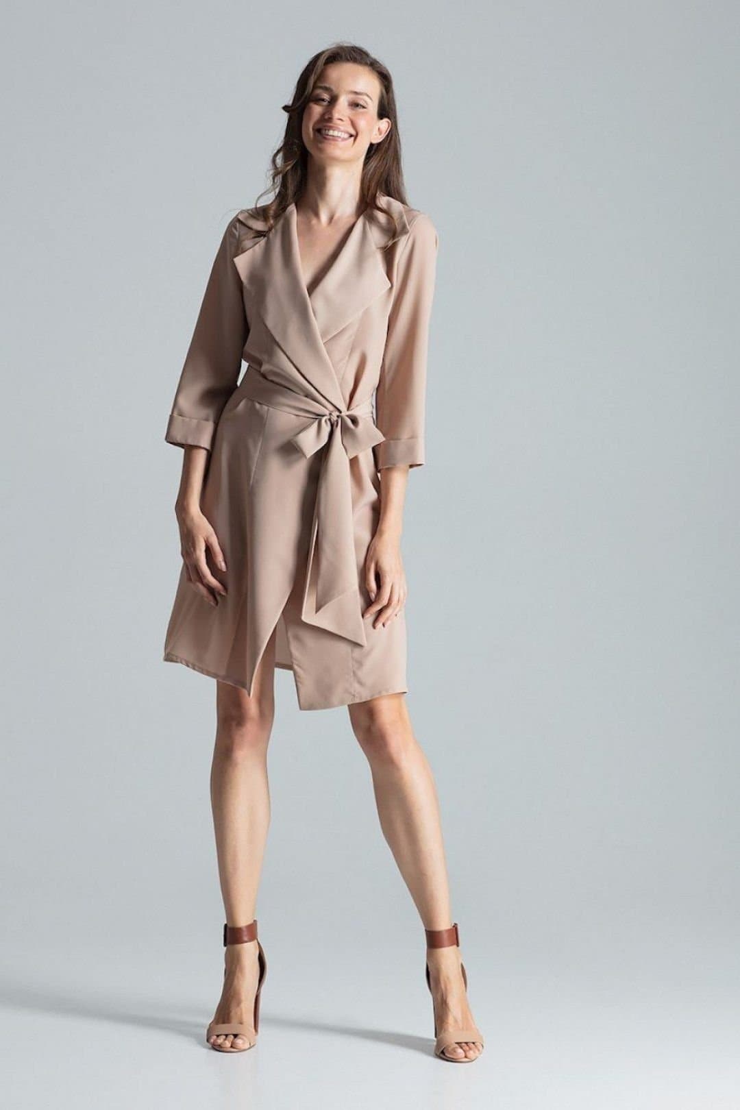 Love Lace Love Lace Women's Beige Shirt Dress with Waist Tie Collar