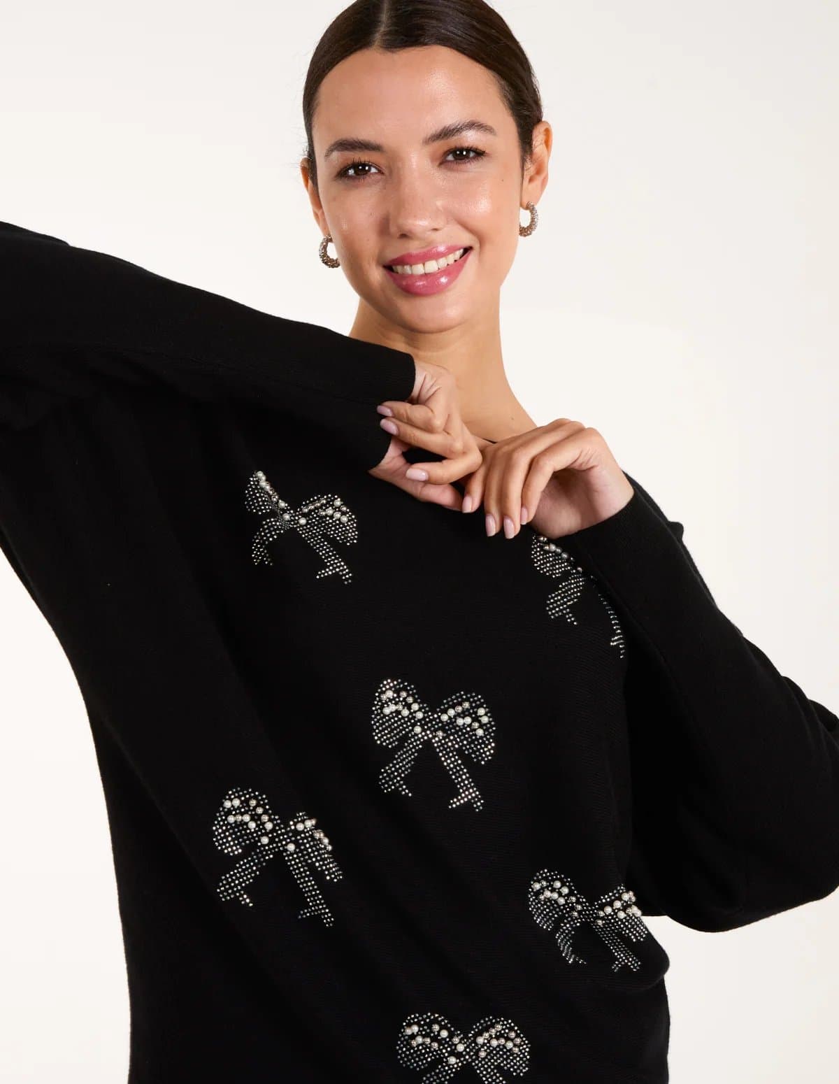 Blue Vanilla Embellished Bows Knitted Jumper
