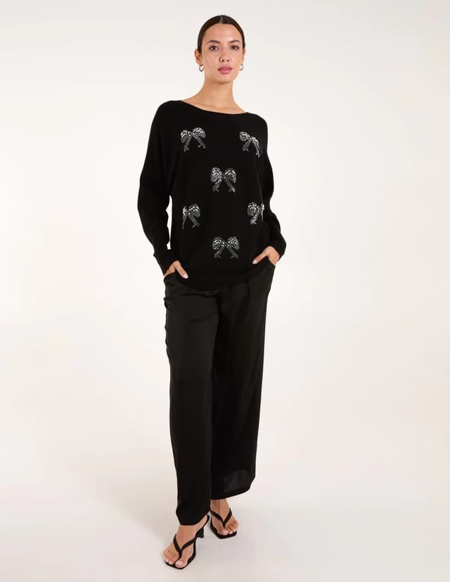 Blue Vanilla Embellished Bows Knitted Jumper - 2