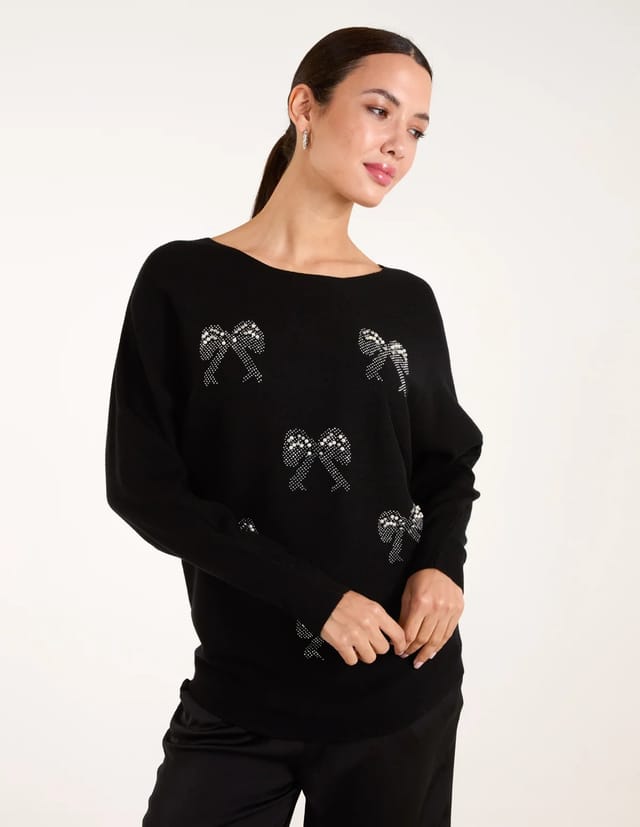 Blue Vanilla Embellished Bows Knitted Jumper - 3