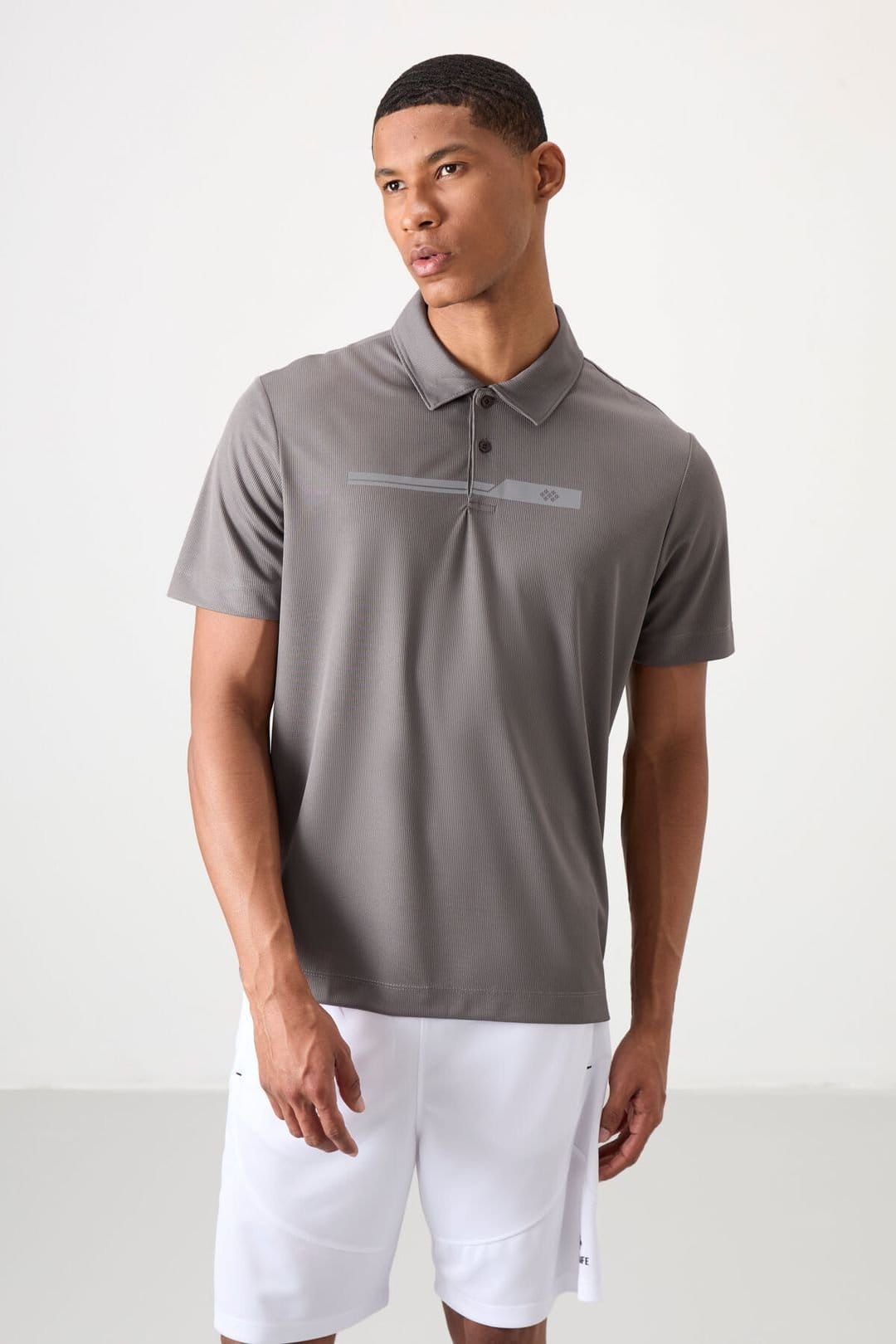 Tommy Life Tommy Life Men's Polo Collar Button T-Shirt in Grey - 4