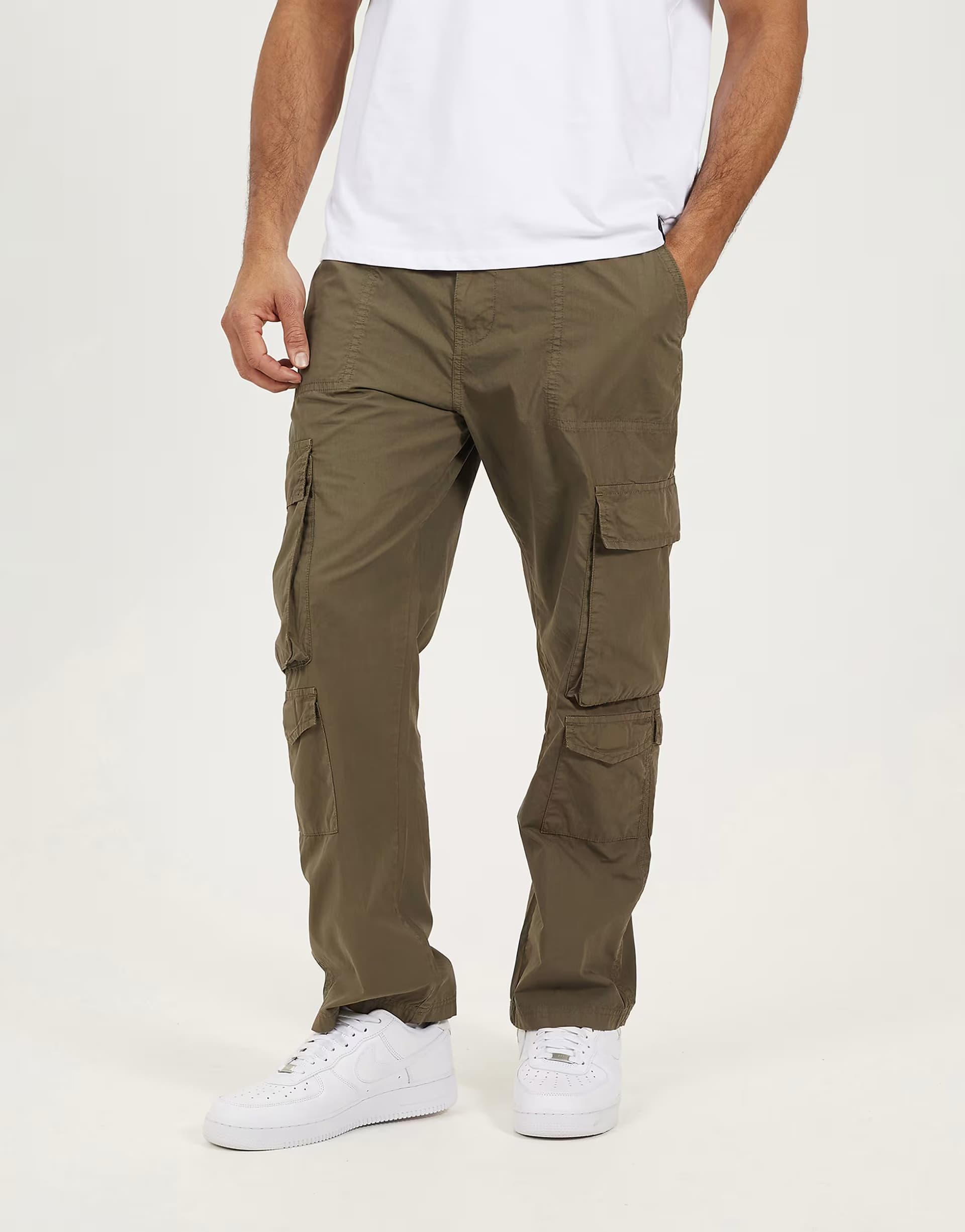 ASOS Brave Soul Cotton poplin loose fit cargo trousers in khaki