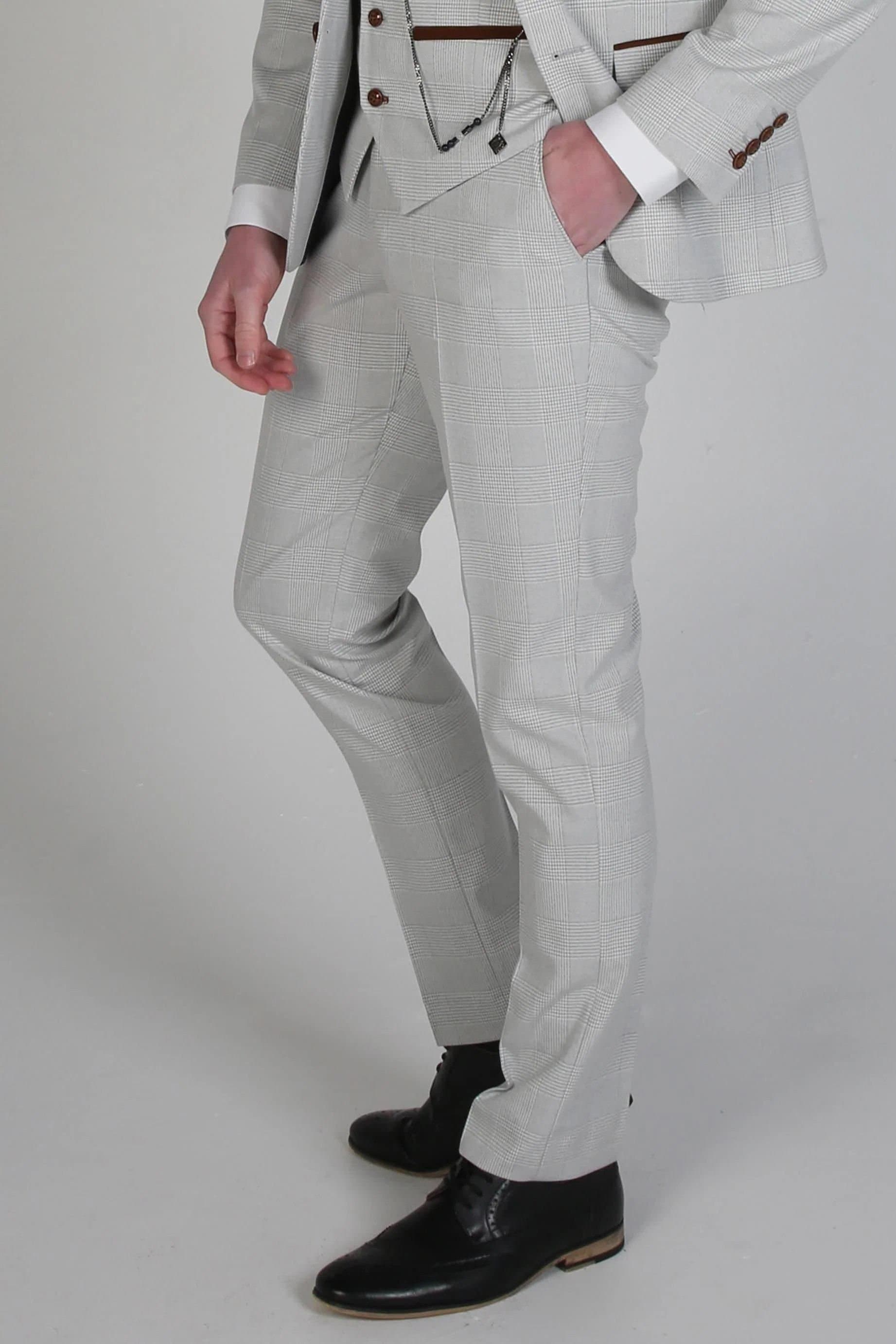 Paul Andrew Paul Andrew Men's Mark Check Classic Trousers in Beige