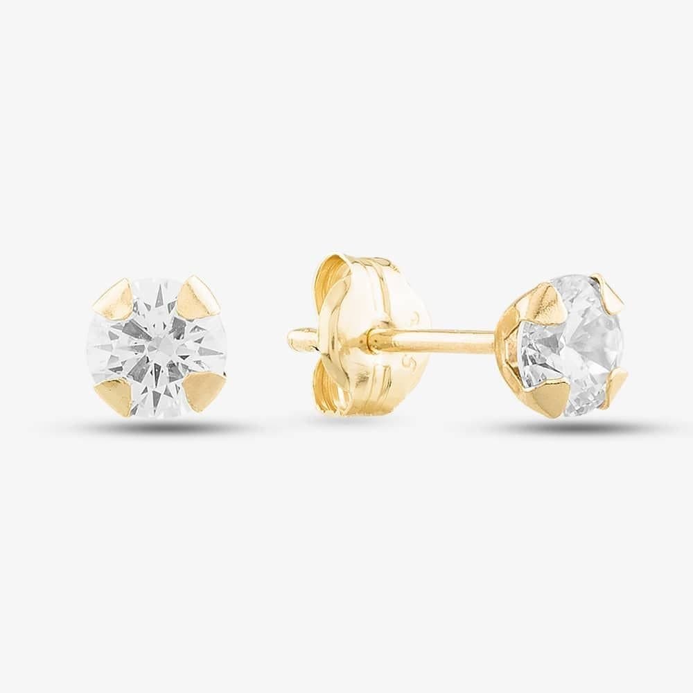 T.H.Baker T.H.Baker Women's 9ct Gold 4mm Round Cubic Zirconia Stud Earrings 1-58-6319