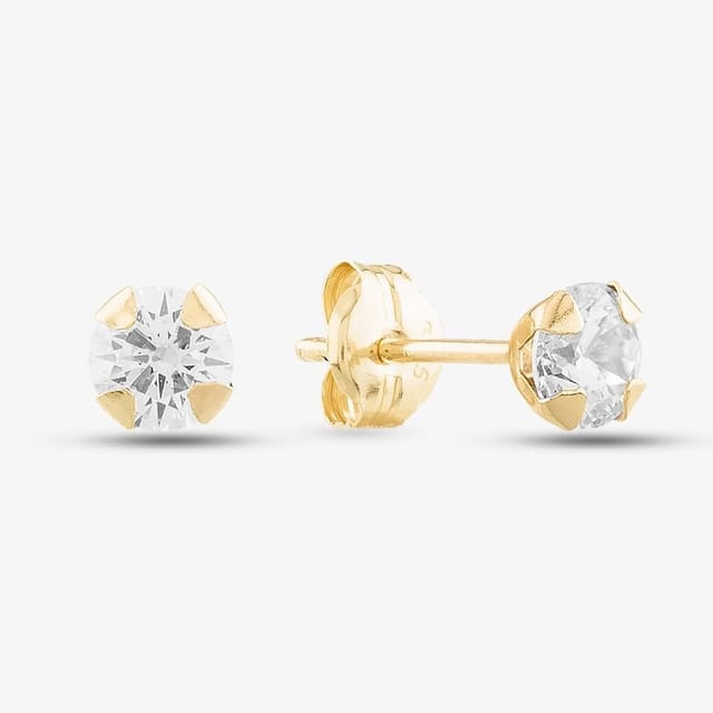 T.H.Baker T.H.Baker Women's 9ct Gold 4mm Round Cubic Zirconia Stud Earrings 1-58-6319 - 2