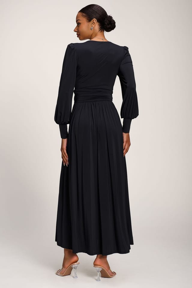 Jolie Moi Jolie Moi Women's Long Sleeve Soft Jersey Maxi Dress in Black - 2