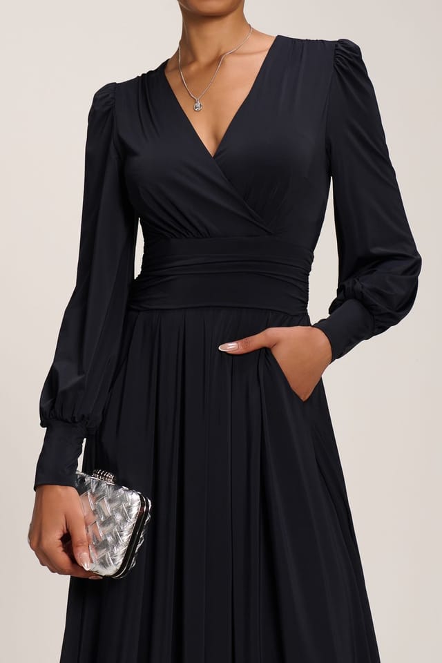 Jolie Moi Jolie Moi Women's Long Sleeve Soft Jersey Maxi Dress in Black - 3