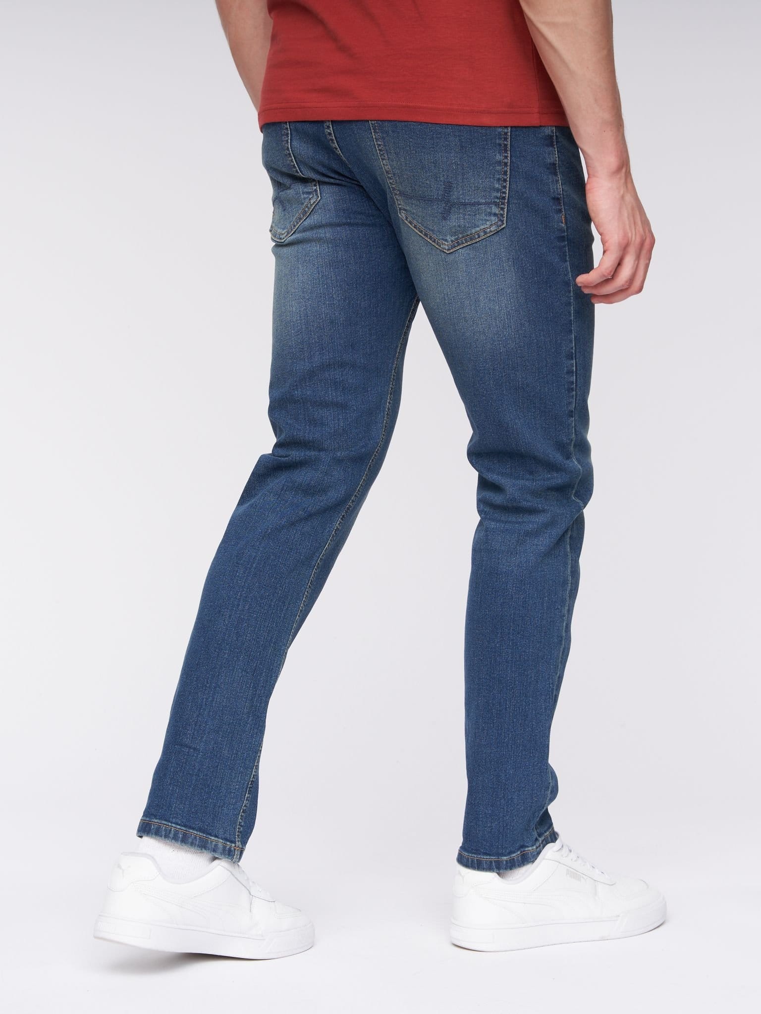 Henleys Henleys Craze Men's Comfort Straight-Fit Stretch Denim Jeans in Mid Blue - 4
