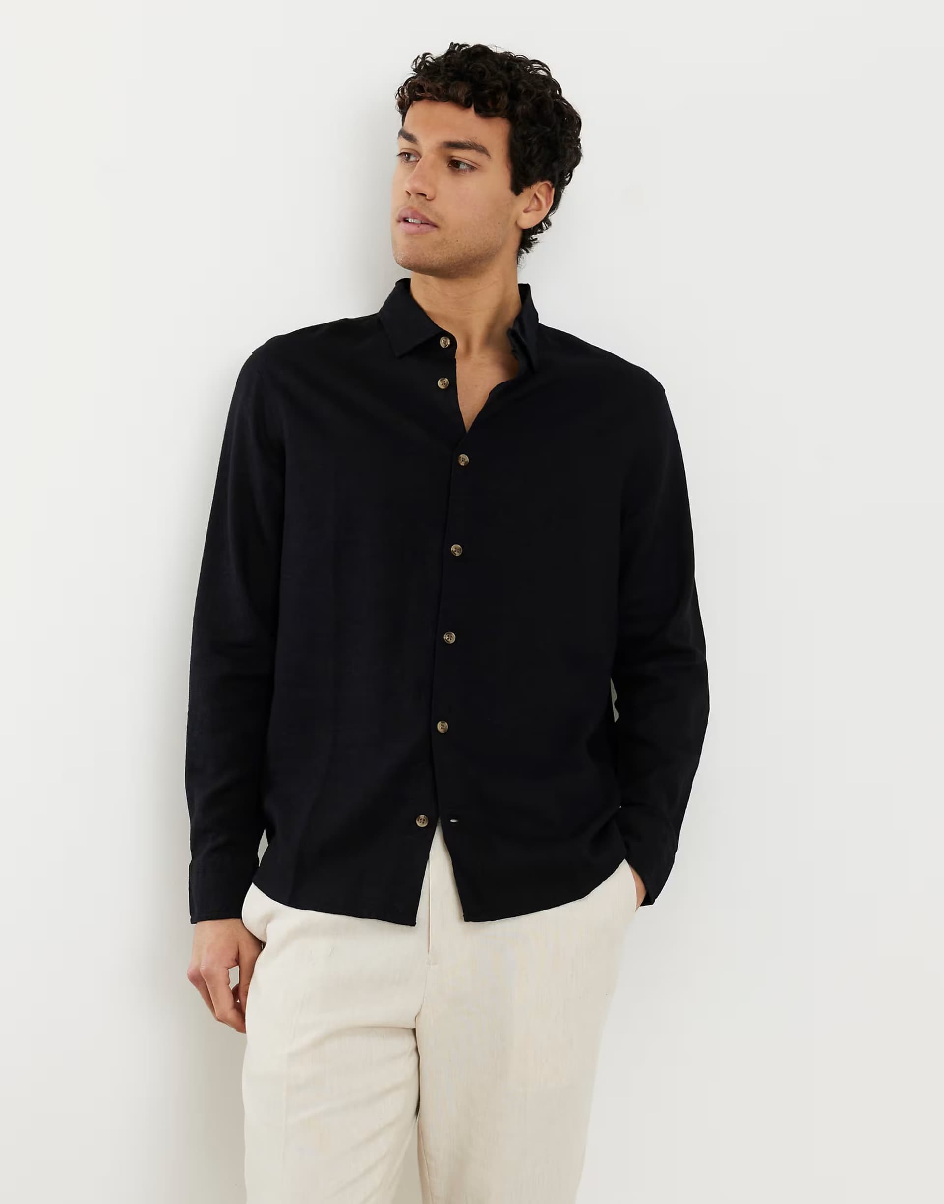 ASOS River Island Regular fit linen blend shirt in black