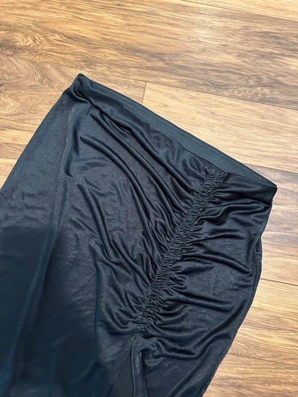 Topshop Topshop Black Slinky Midi Skirt | Ruched Front | Slit Detail | Size 18