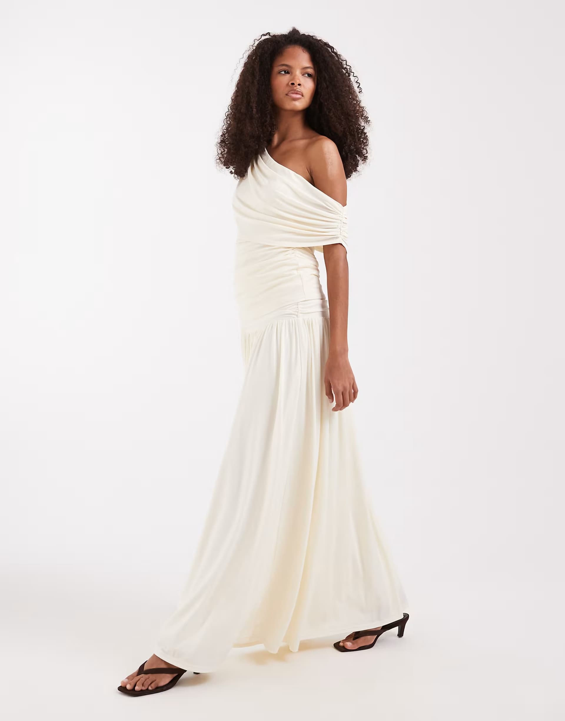 ASOS Pretty Lavish Lydia ruched one shoulder top co-ord in cream