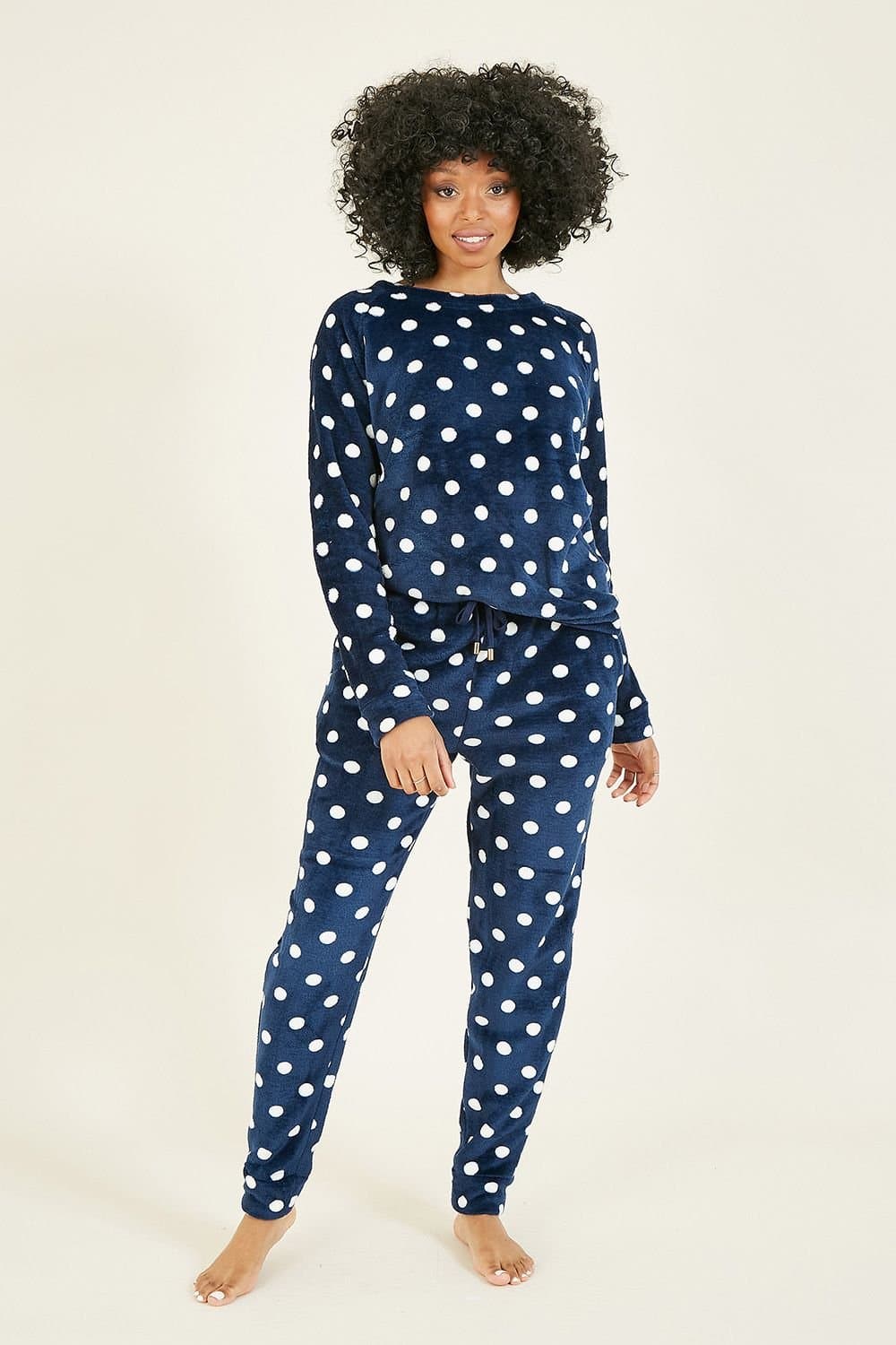 Yumi Yumi Women's Navy Spot Super Soft Fleece Pyjamas