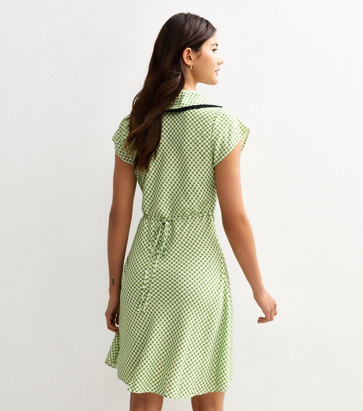 New Look Women's Green Gingham Contrast Tip Collar Mini Dress New Look - 4