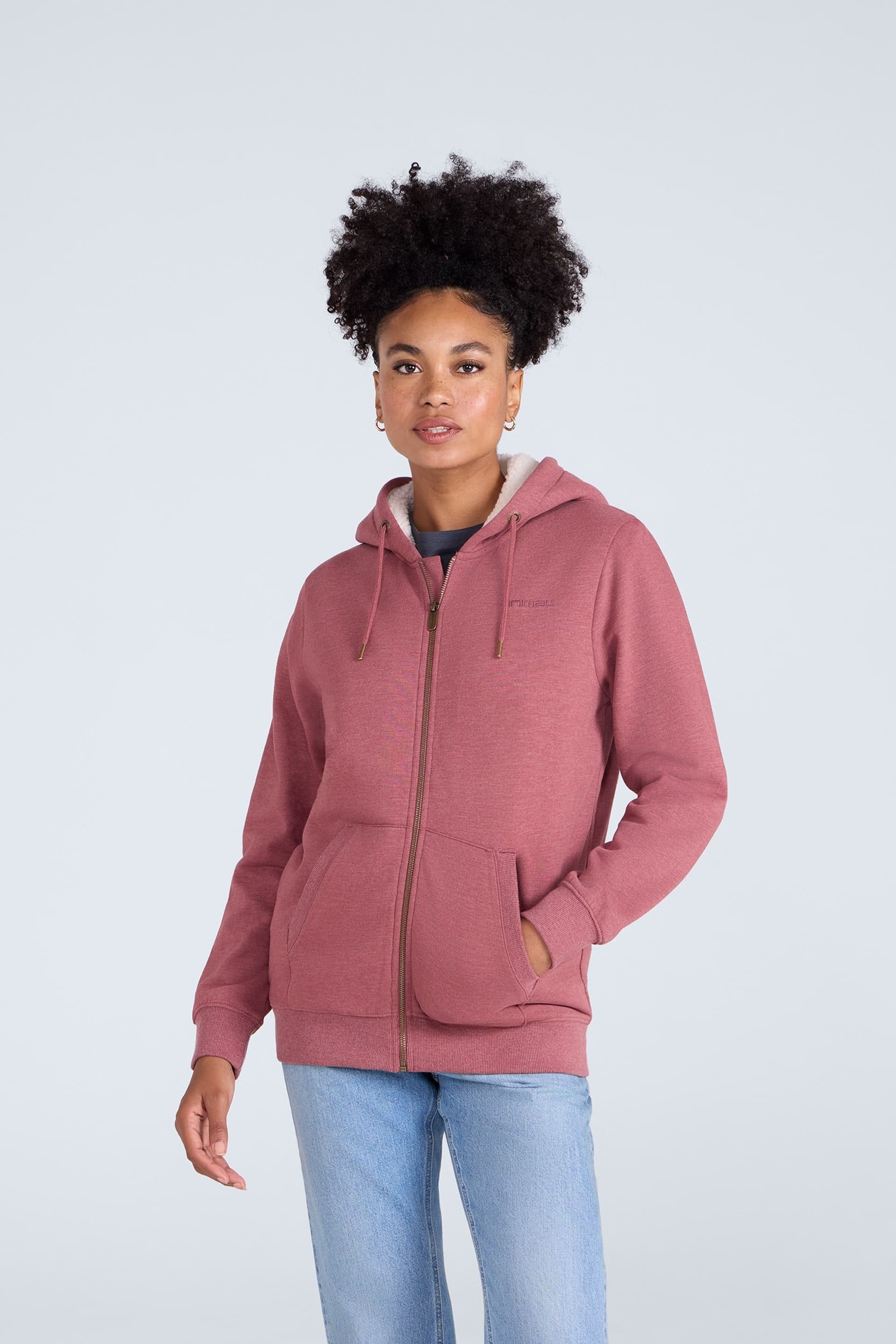 Animal Animal Women's 'Zuri' Full Zip Lightweight Fleece Lined Cotton Relaxed Fit Hoodie in Pink
