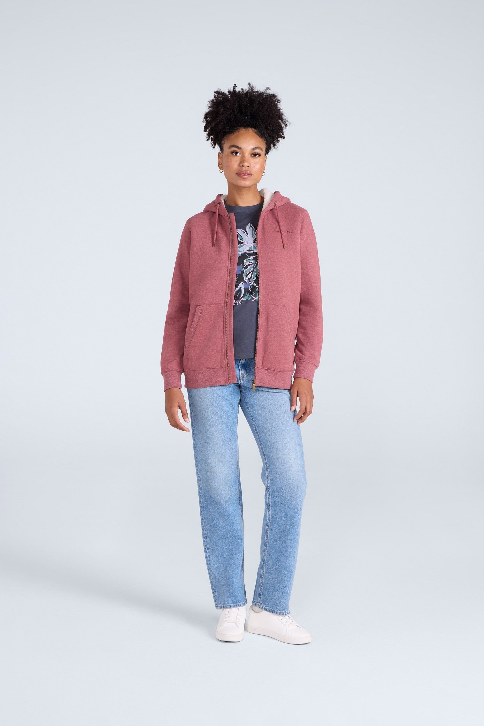 Animal Animal Women's 'Zuri' Full Zip Lightweight Fleece Lined Cotton Relaxed Fit Hoodie in Pink - 2