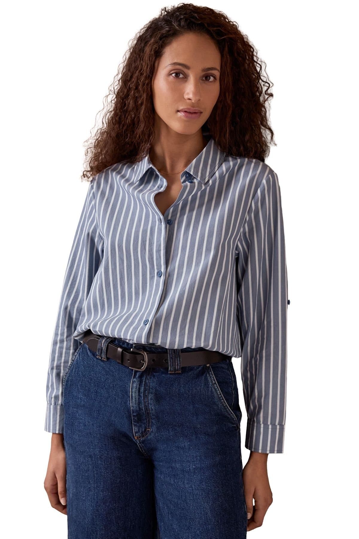 Celtic & Co Celtic & Co Women's Relaxed Fit Cotton Shirt in Mid Blue