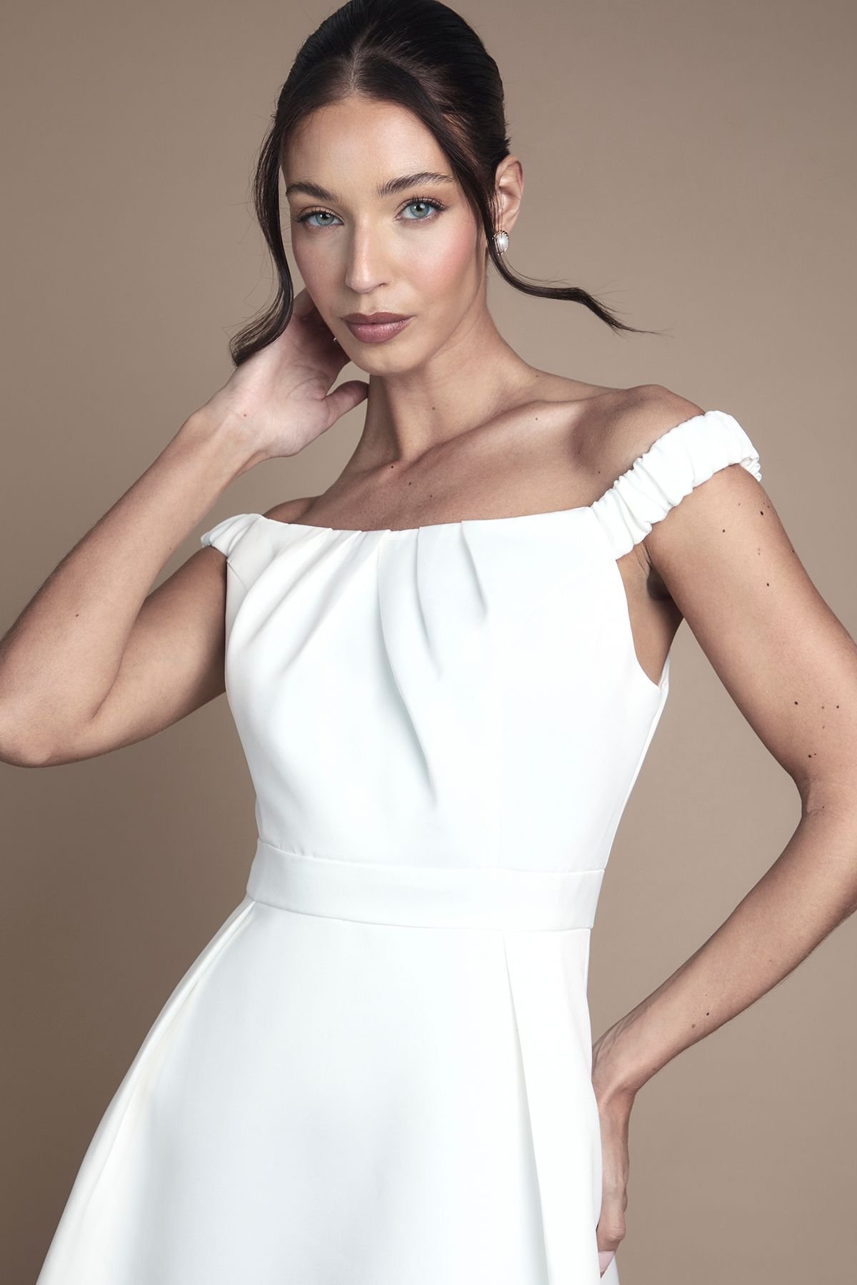 Coast Coast Women's Bardot Fit & Flare Hi Low Hem Maxi Wedding Dress in Ivory - 4