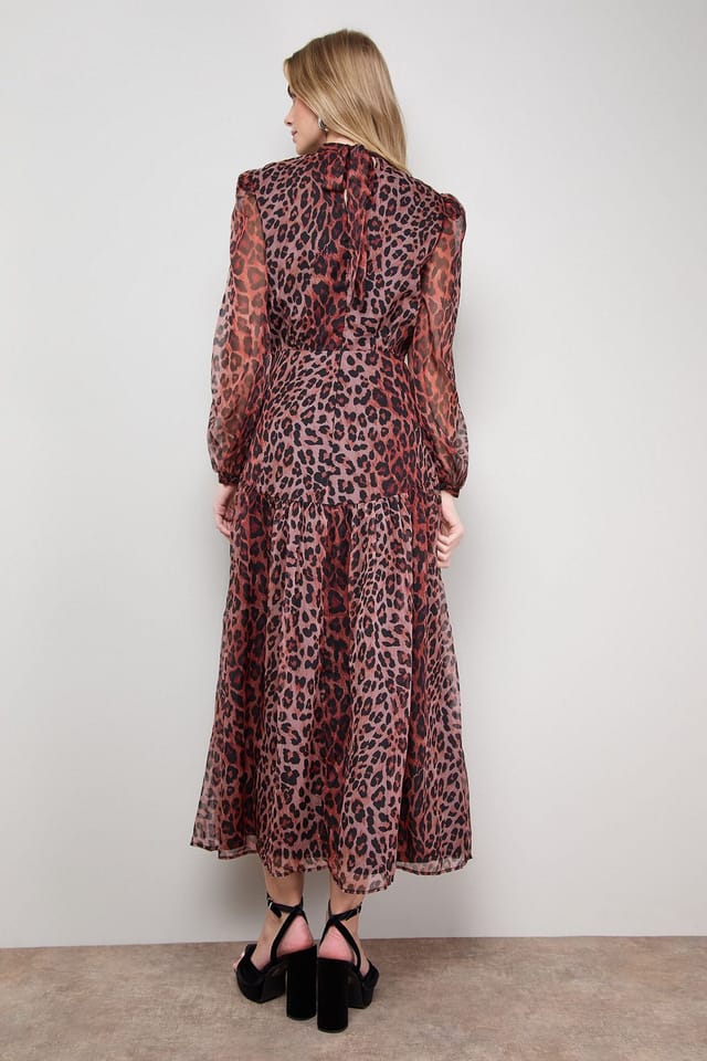 Oasis Oasis Women's Printed Dropped Curved Waist Long Sleeve Maxi Dress in Animal - 3