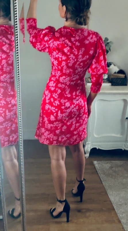Never Fully Dressed Never Fully Dressed Red Pink satin floral print mini dress size 8