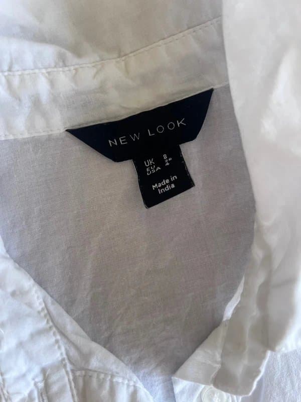 New Look New Look white short-sleeved button-up blouse with black lace embroidery