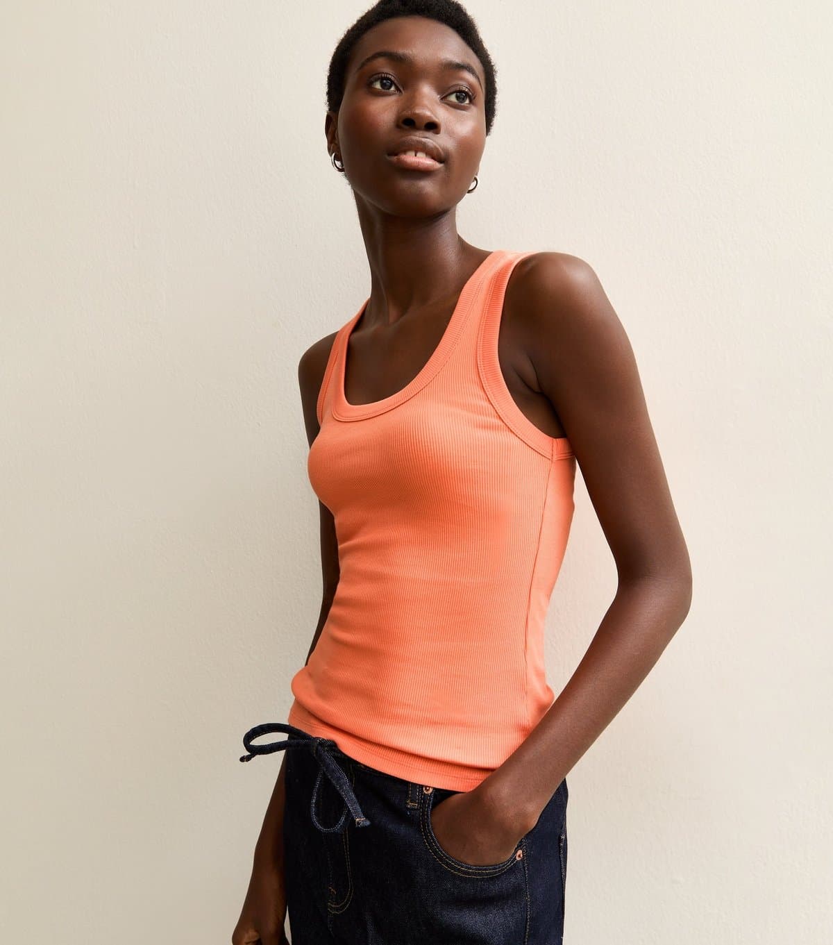 New Look Women's Tall Dark Coral Ribbed Scoop Neck Vest New Look