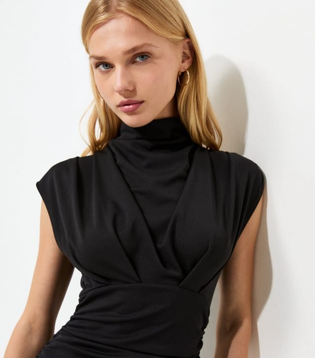 New Look Women's Black High Neck Ruched Waist Midi Dress New Look - 2