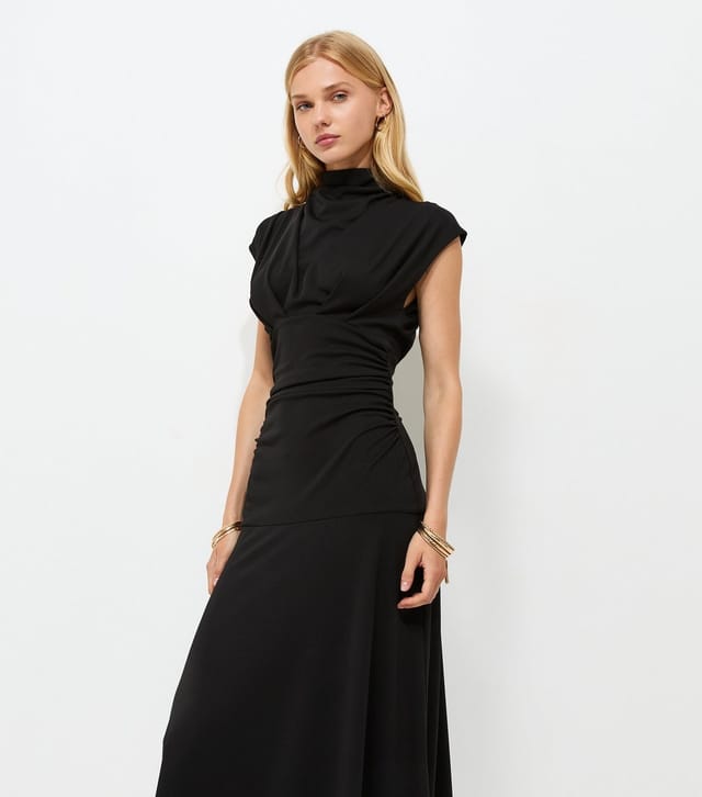 New Look Women's Black High Neck Ruched Waist Midi Dress New Look - 3