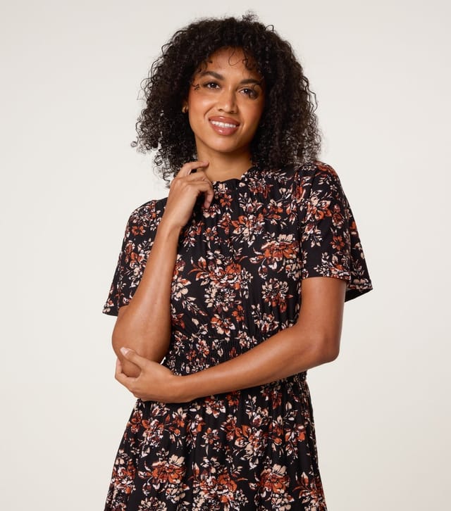 Blue Vanilla Women's Black Floral Print High Neck Mini Dress Blue Vanilla New Look - 3