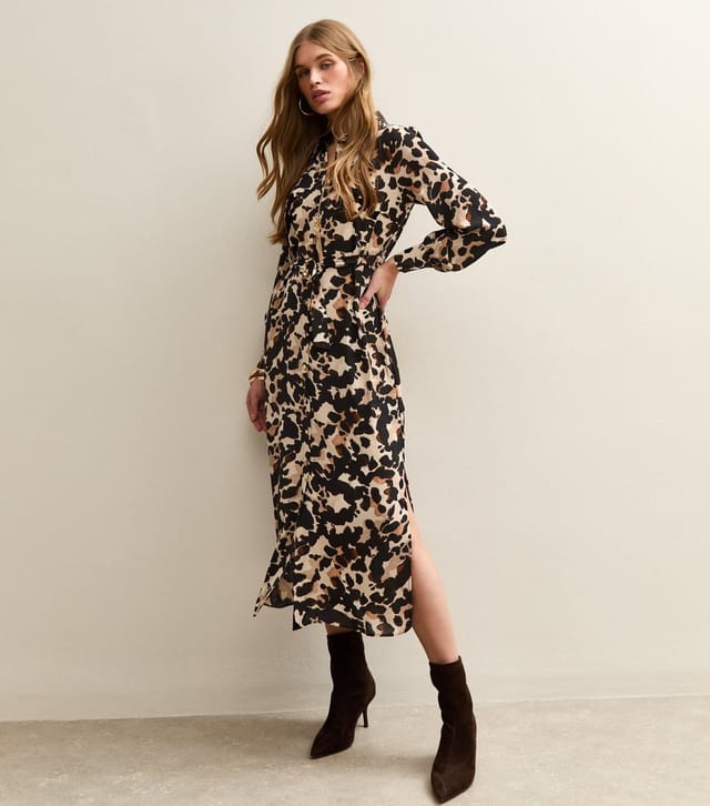 New Look Women's Cream Animal Print Buckle Shirt Midi Dress New Look - 3
