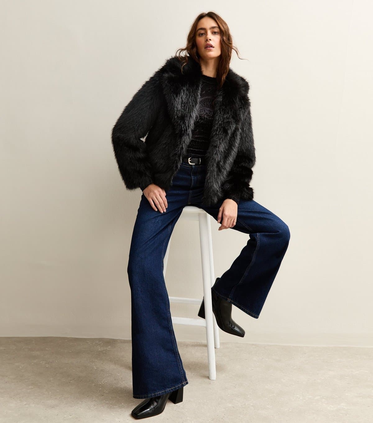 New Look Women's Black Faux Fur Coat New Look