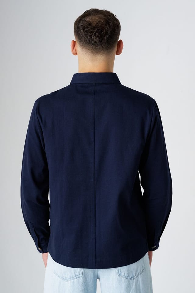 Influence Influence Men's Cotton Utilitarian-Style Long Sleeve Button Overshirt in Navy - 2