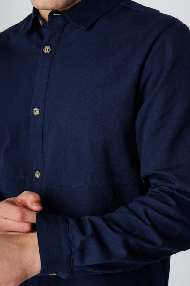 Influence Influence Men's Cotton Utilitarian-Style Long Sleeve Button Overshirt in Navy - 3