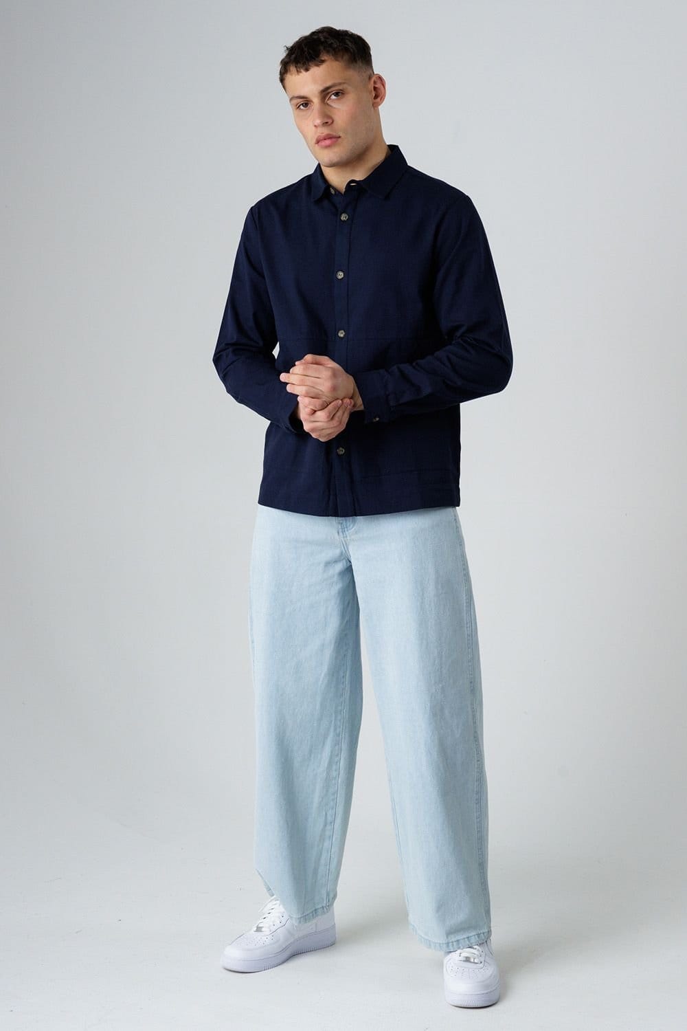 Influence Influence Men's Cotton Utilitarian-Style Long Sleeve Button Overshirt in Navy - 4