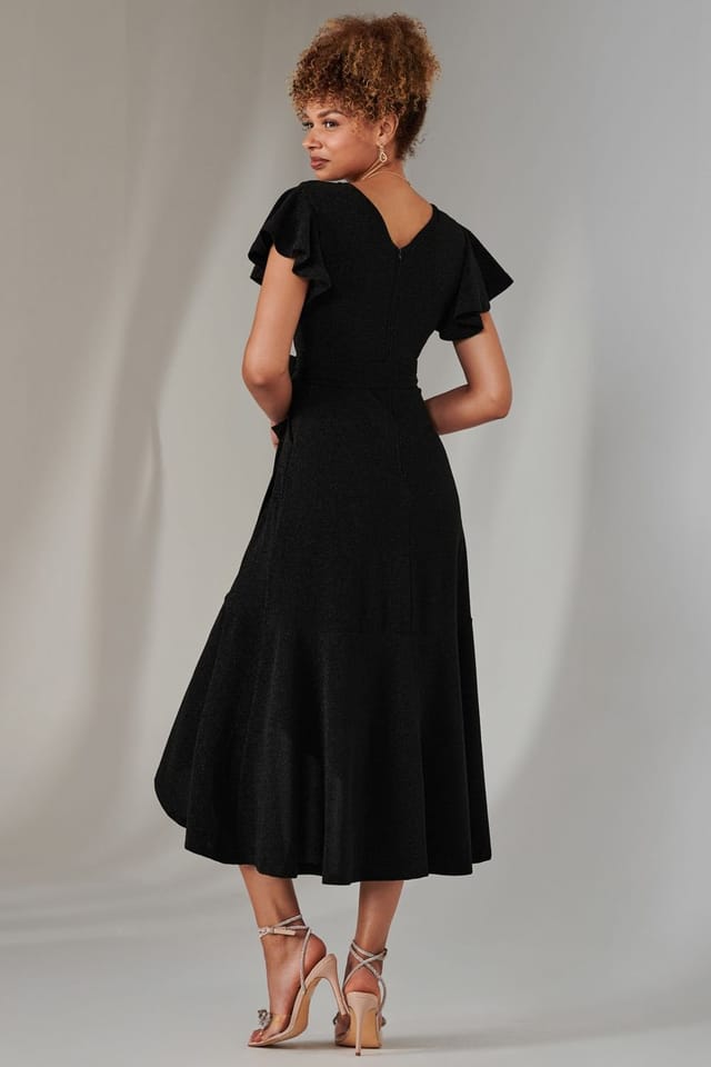 Jolie Moi Jolie Moi Women's Marlie Metallic Angel Sleeve Maxi Dress in Black - 2