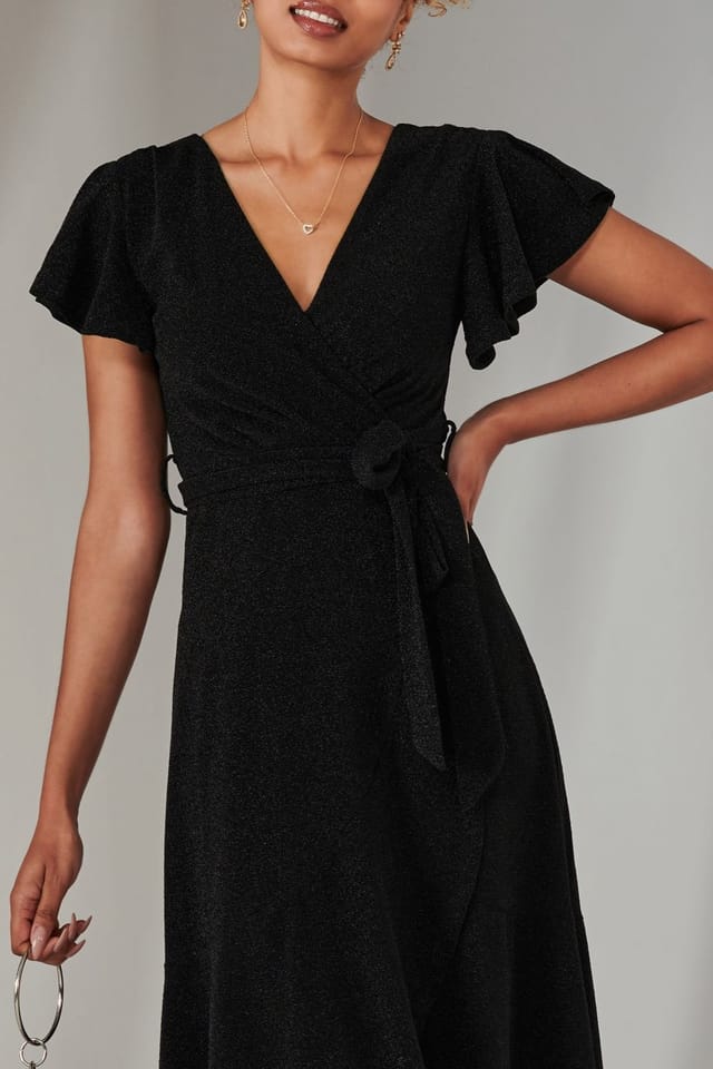 Jolie Moi Jolie Moi Women's Marlie Metallic Angel Sleeve Maxi Dress in Black - 3