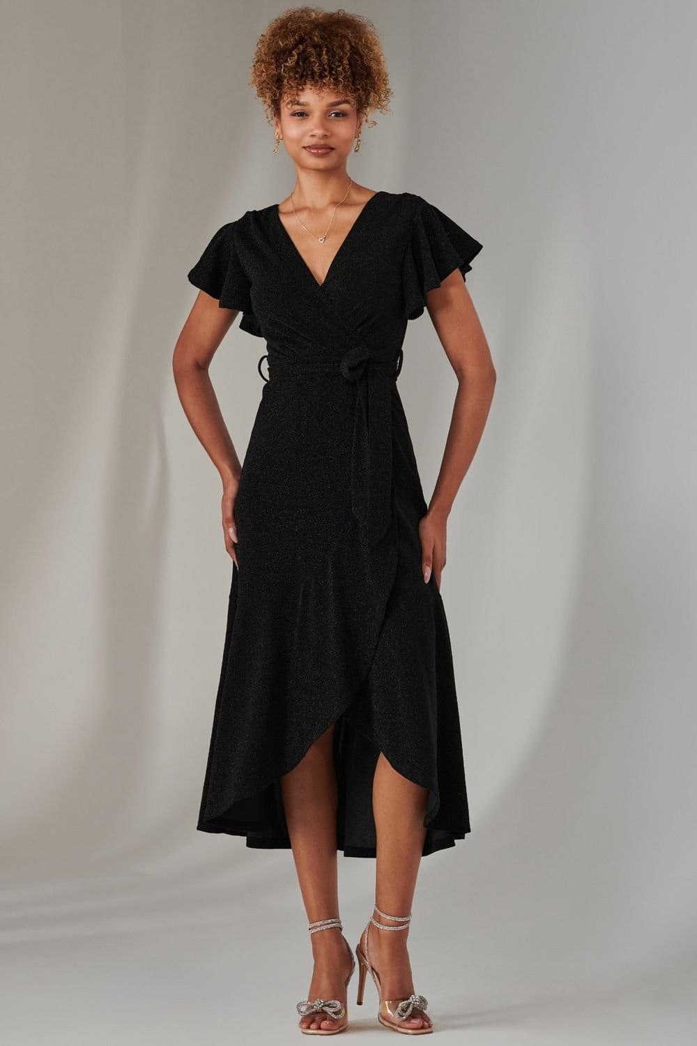 Jolie Moi Jolie Moi Women's Marlie Metallic Angel Sleeve Maxi Dress in Black - 4