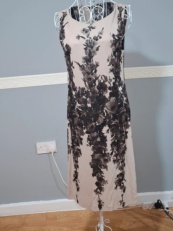 Maliparmi Designer Maliparmi Cream & Black Floral Midi Dress 10-12