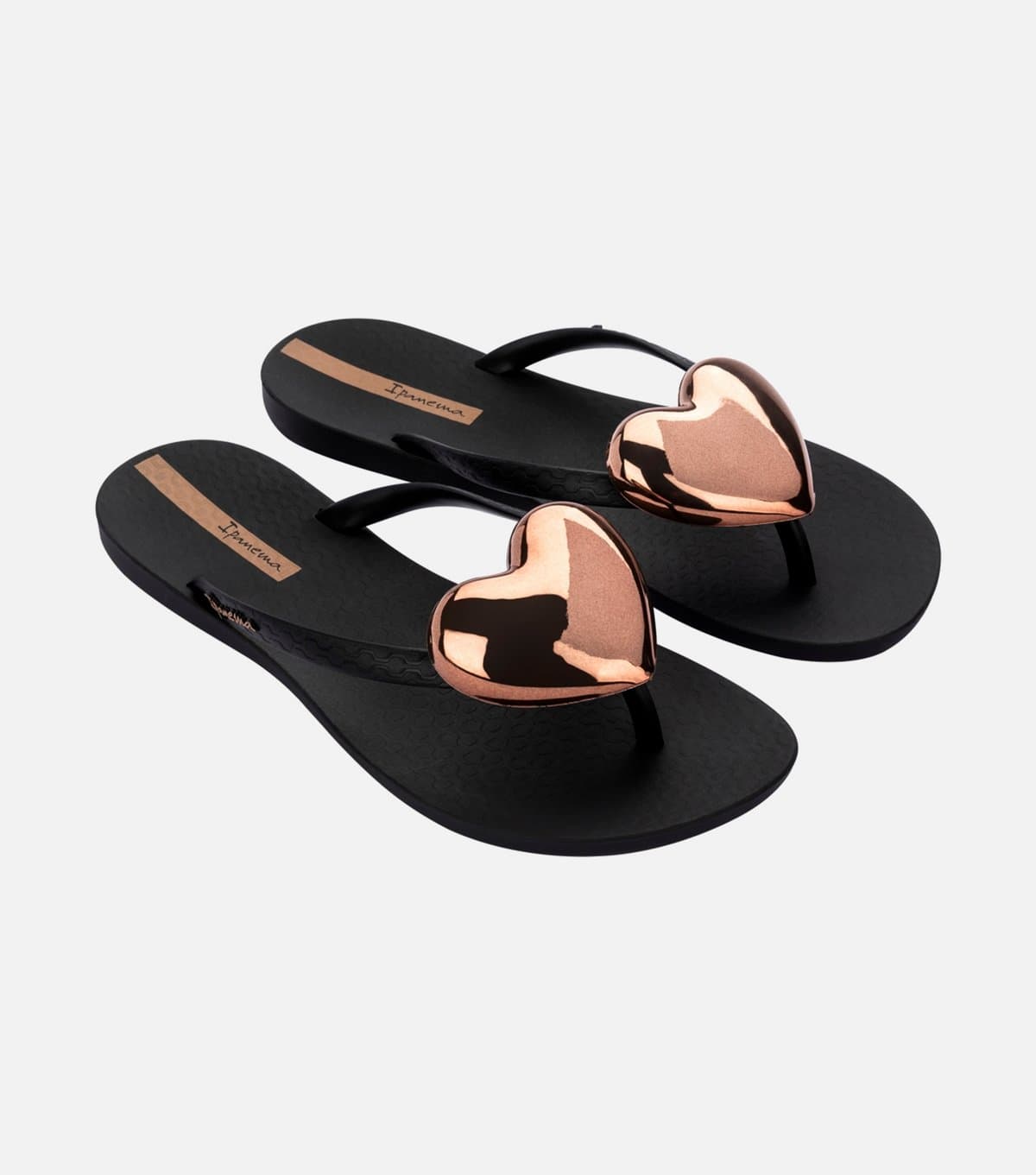 Ipanema Women's Black Rose Gold Heart Buckle Flip Flops Ipanema New Look
