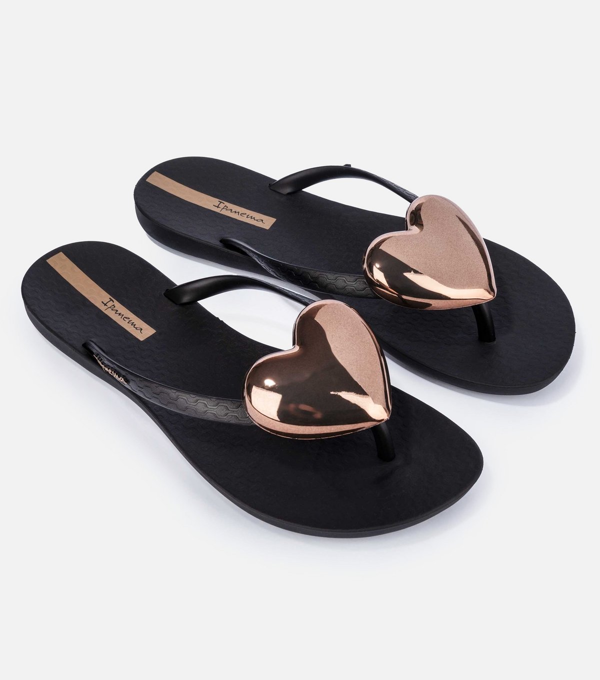 Ipanema Women's Black Rose Gold Heart Buckle Flip Flops Ipanema New Look - 4