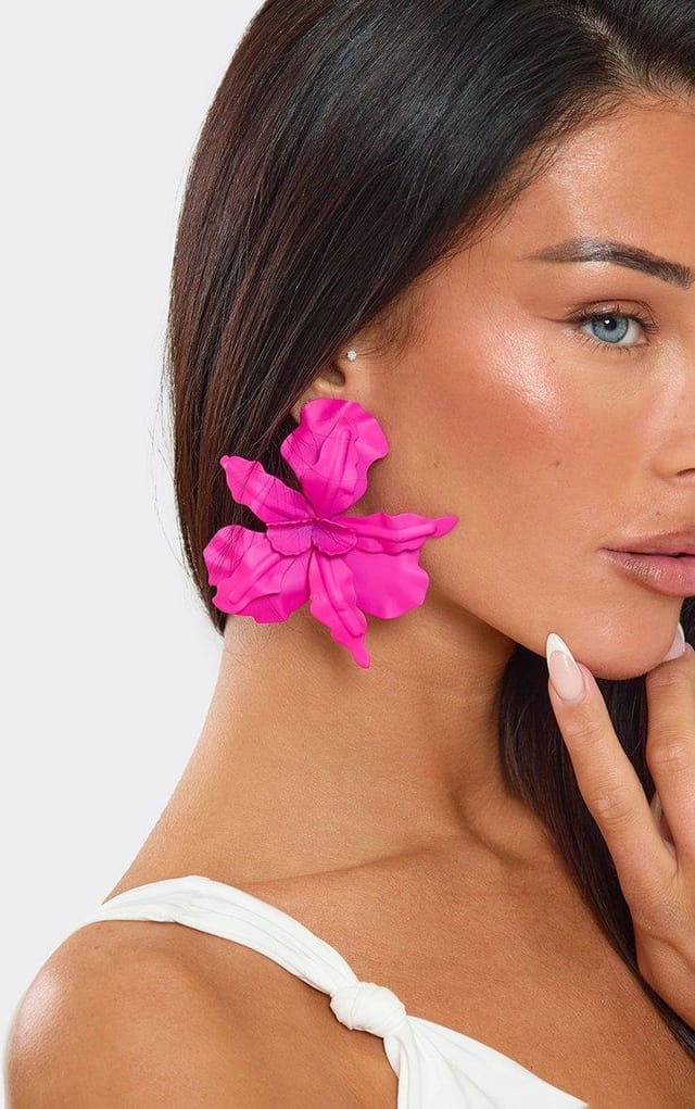 EGO Oversized Flower Detail Stud Earrings In Pink Matte, Women's Size UK 0 - 2