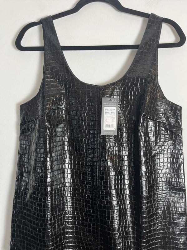 New Look Black Crocodile Faux Leather Dress - Size 12
