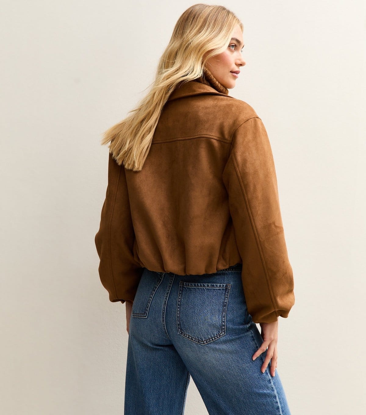 New Look Women's Tan Faux Suede Bubble Hem Jacket New Look - 4